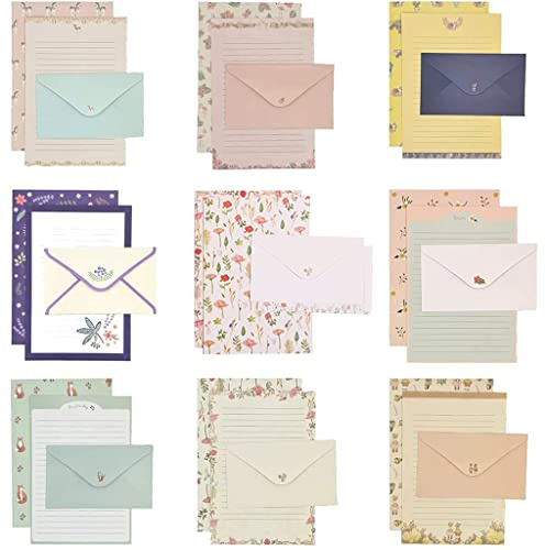 EBOCACB 81pcs Stationary Paper and Envelopes Set, Contain 54 stationery paper and 27 envelopes, writing paper stationery set, 9 Different Style