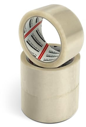 Merrimen Strong Heavy Duty Roll Pack Clear Packaging Tape | Secure Sticky Sealing Tape for Parcel Boxes, Moving Boxes, Large Postal Bags for long term storage | (48MM x 66M) (3 rolls, Clear)