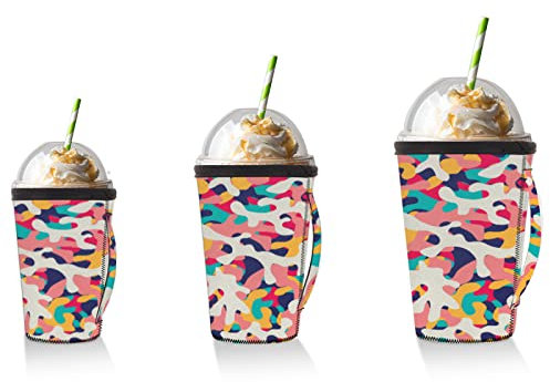 Abstrakte Kunst Collage Muster Wiederverwendbare Eiskaffeetasse Hülle Kreative Collage Heißisolator Hülle Neopren Becherhalter mit Griff für Soda Kaffee Latte Tassen (473 ml)