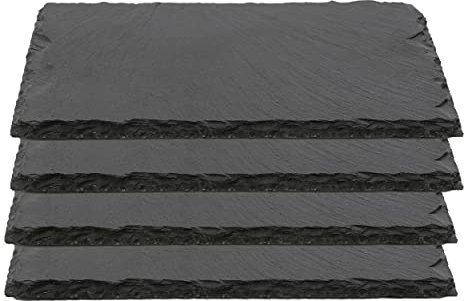 Plato Llano de Pizarra Natural, Fuentes de Cocina, Platos para Sushi, Plato de Pizarra, Bandejas para Servir Alimentos Quesos, Tapas Sushi, Negro, Tablas de Piedra 22 x 14 x 0,6 cm - 4 Unidades