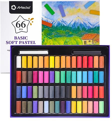 Artecho Pastellkreide 66er Premium Set, 64 Farben Darunter Extra Schwarz & Weiß, Ideal für Künstler, Hobbymaler, Schule, Kunstunterricht.