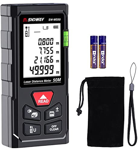 LEERCHUANG Laser Measurement Tool, 165Ft Digital Laser Distance Meter W Bubble Levels, Backlit LCD, IP54, Area, Volume, Pythagoras