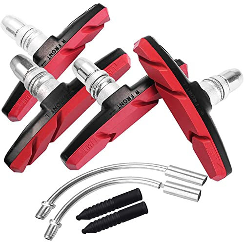 Fahrrad V-Brake Pads Set,Asudaro 2 Paar V-Brake Fahrrad Bremsbeläge Bremsschuhe 70mm mit Sechskantmuttern und 5 Distanzscheiben, Universal V-Brake Bremsbeläge -für MTB MTB BMX Rennräder Rot