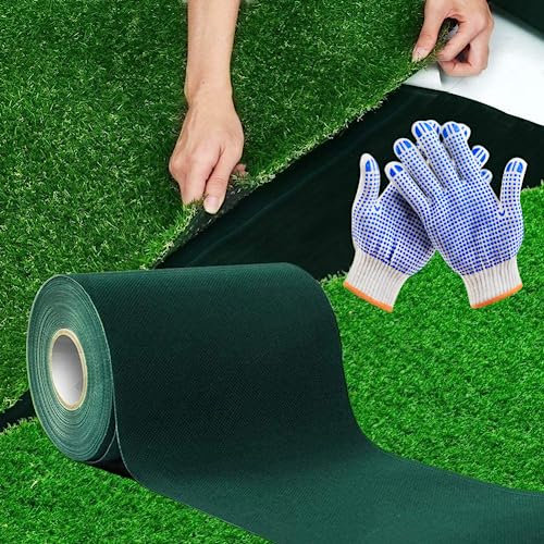 AzulLanse 15cm * 10m Ruban de Gazon Artificiel Auto-adhésif Ruban synthétique de Gazon synthétique à Collage élevé + 1 Paire de Gants