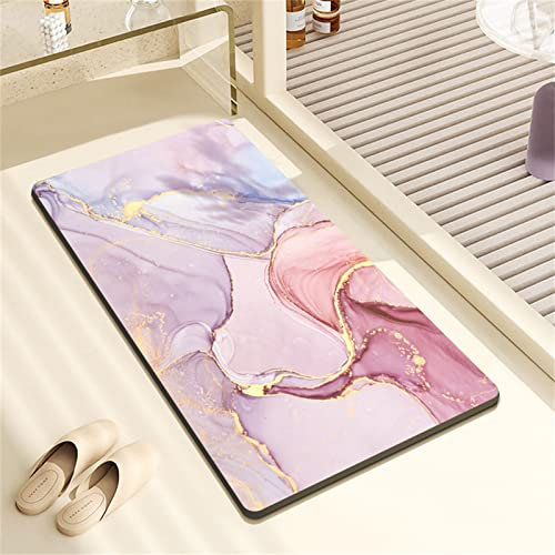 Lzryybz Tapis de Bain en Pierre diatomite antidérapant Anti moisissure sèche Rapide Douche à diatomées Fil d’Or marbre Absorbant Caoutchouc 60x90cm