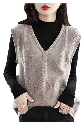 Mnjyihy Pull Ample À Col En V Pour Femmes Gilet D'automne Pour Bureau Couleur Unie Pull Ample khaki vest only M
