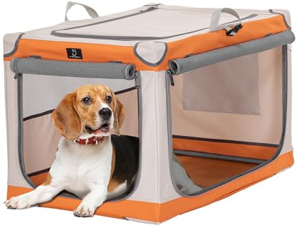 A 4 Pet Faltbare Hundebox, Mittlere Hunde, Patentierter Stabiler Spiralrahmen, M, Orange