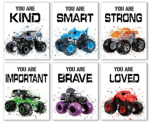 IIILUYOT Inspirational Racing Car Decor Kids Room Wall Decor, Positive Quotes Racing Car Wall Decor Art Print for Boys Kids Teens Children Bedroom Princess Toddler Room, Set of 6 (8x10) Unframed