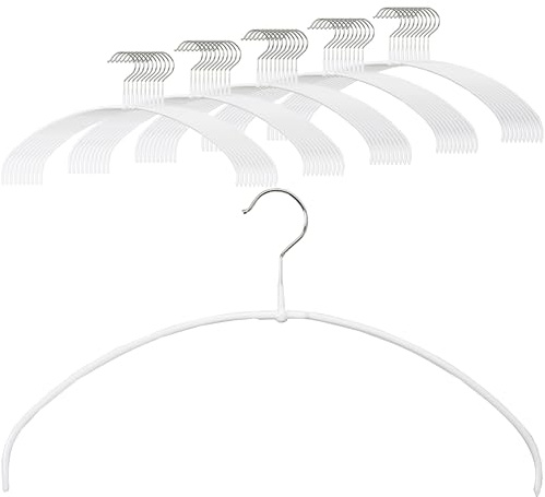 MAWA Kleiderbügel Light, Set mit 50 platzsparenden und rutschfesten Bügeln, ideal für T-Shirts, Tops und leichte Pullover, mit 360° drehbarem Haken und Antirutschbeschichtung, 40 cm, Weiß