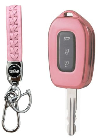 MEDZUK TPU Schlüsselhülle Kompatibel mit Renault Twingo 3 2014-2024 | 360° Schutz Autoschlüssel Cover, mit Schlüsselanhänger – Stoßfest, Kratzschutz, Signaltransparent