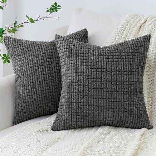 Topfinel Kissenbezug 50x50 Dunkelgrau Kordsamt 2er Set Maiskorn Muster Kissenbezüge Kissenhülle Dekokissen Sofakissen Couchkissen Dekokissen Zierkissenbezug Deko Kissenhüllen Wohnzimmer Schlafzimmer