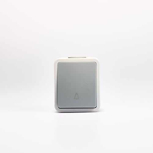 Pulsador para cuarto húmedo de superficie | Arreglar | Interruptor de luz con conexión por enchufe, IP54, 250V 10A, AP gris