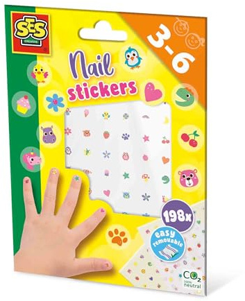 SES Creative 14044 Fingernagelsticker für Kinder, 198 Sticker, Wasserlöslich, Diverse Farben