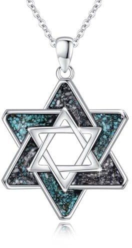 ABIGY Davidstjärna halsband 925 sterlingsilver davidsstjärna kedja med turkos hänge judisk hexagram amulett smycke presenter för kvinnor män, Sterlingsilver