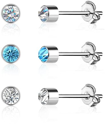 ALEXCRAFT Pendientes Plata Mujer - Pequeños con Zirconia y Diamantes Brillantes - 3 Pares