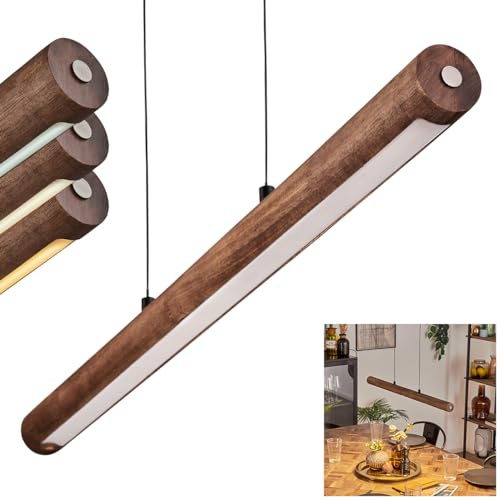 HOFSTEIN LED Pendelleuchte Carbellino, dimmbare Hängelampe aus Metall/Holz/Kunststoff in Schwarz/Dunkelbraun/Weiß, Touchdimmer, skandinavisches Design, 20 Watt, CCT 3000-6000 Kelvin, 2100 Lumen