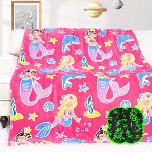 Pink Throw Blanket for Girls & Kids, Easter Decor Gifts for Girls, Soft Fleece Plush Cute Blanket for Little Girl and Teen Girls Ages 3–12, Cozy Light Pink Blankets for Bed Couch Decor, Mermaid Gift