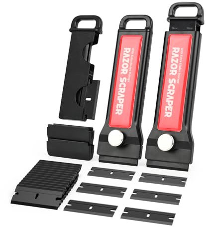 EHDIS 2 Raschietto Professionale con 20 Lame in Plastica, Lame di Ricambio Integrate nel Raschietto, per Rimozione Adesivo in plastica, Rimozione della Colla in Vinile