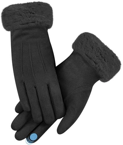 Halinuia Gant femme hiver, Gants chaud épais double couche, Gants écran Tactile, Convient pour l'équitation et la conduite en plein air, pour Texting Smartphone, Taille unique