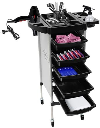 Soudesileim 6 Etagen Friseurwagen, 53 * 36 * 85cm Salon Rollwagen Arbeitswagen mit 5 Schubladen und Faltbar Multifunktionale Plattform, Silent Universalrad (Silbrig)