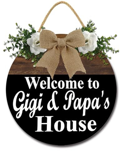Geroclonup Willkommensschild für Haustür, lustiges Veranda-Schild, Aufschrift Welcome to Gigi and Papa, rustikales Bauernhaus-Wanddekoration, Großeltern, Schild für Zuhause, Urlaub, Haustürschild,