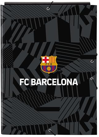 F.C. Barcelona, schwarz, Folio-Ordner mit 3 Klappen, ideal für Kinder verschiedener Altersgruppen, bequem und vielseitig, Qualität und Widerstandsfähigkeit, 26 x 36,5 cm, Schwarz