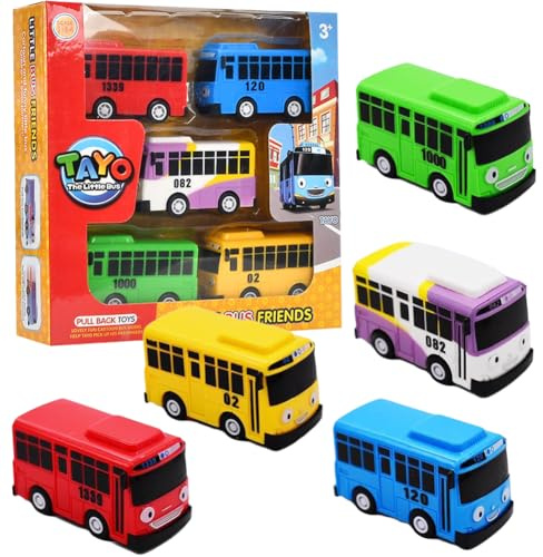 FOPSDGN Toy Bus - 5PCS Bus Toy Set, Friction Powered Push Children's Play Vehicle, Small Cars for Kids, Mini Play Vehicle Car, Children's Birthday Party Gift