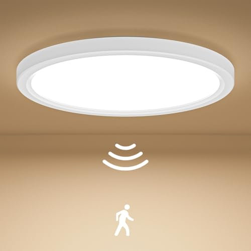 Birnetek® Lampara Techo con Sensor de Movimiento, 18W 4000K Plafon LED con Sensor de Movimiento Por Radar, 1800LM 22cm Lámpara de Techo para Pasillo, Escaleras, Garaje