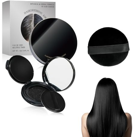 Rostblant Poudre pour racines, avec une houppette éponge offerte, ombre pour cheveux, correcteur pour racines, poudre longue tenue pour racines avec miroir et éponge, poudre pour racines (noire)