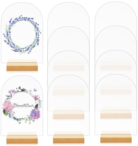 10 Stück Bogen-Acryl-Schild, Kartenhalter Holz, Bogen AcrylSchild Blanko mit Holzsockel, Acryl Hochzeits Tischnummern, wiederverwendbar Hochzeitsschild für Restaurants, Hotels, Konferenz, Festivals