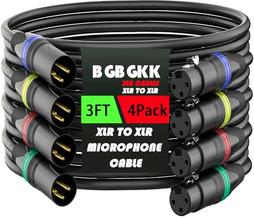BGBGKK XLR Cables 3ft 4 Pack, Professional XLR Microphone Cable Male to Female, Gold-Plated 3-pin X LR Speaker Cables Balanced Mic Cord, Multicolor