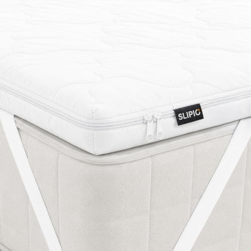 SLIPIO Matratzentopper 130x200 cm | 5 cm Höhe | Ergo+ orthopädischer Komfortschaum | Waschbar & Hypoallergen | Mattress Topper 130x200