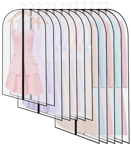 SOBEAU 12 Stück Kleidersack Anzug Lange 60x120/100/80 cm, Kleiderschutzhülle Transparent, kleidersäcke mit Reißverschluss, für Kleider, Hemden, Kleider Abendkleider Aufbewahrung Kleiderhülle, Schwarz