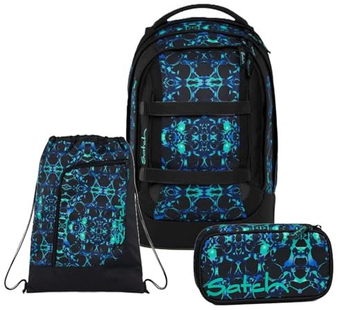Satch Pack Schulrucksack Set 3tlg. inkl. Schlamperbox und Sportbeutel (Caleido Blue)