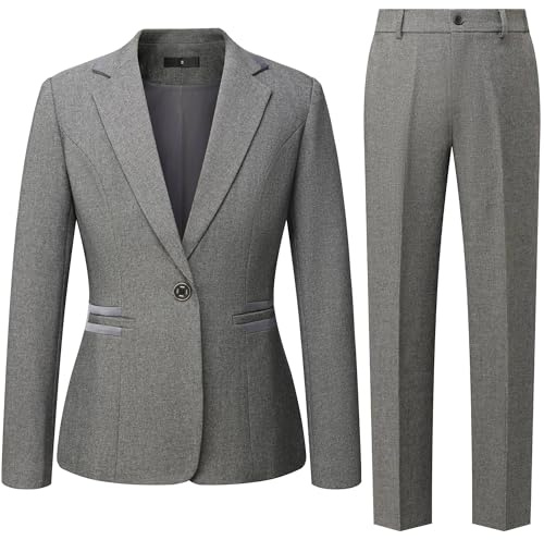 Women's 2 Piece Suit One Button Dressy Blazer Pants Suit Set Business Casual Outfits (US, Alpha, X-Large, Regular, Regular, Grey)