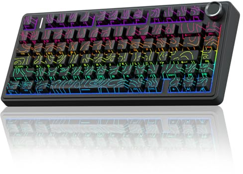 AULA F75 75% Wireless Mechanical Keyboard,2.4Ghz/Type-C/BT5.0 Gaming Keyboards,Advanced Structure,Side Engraved,RGB Backlight,Hot Swappable Custom Keyboard for PC/Mac (Black)