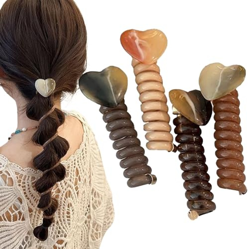 Hair Elastics No Damage,Spiral Hair Ties For Women,Pferdeschwanzhalter Spiralspule ohne Schaden | 4x Set weiches dehnbares Elastiz