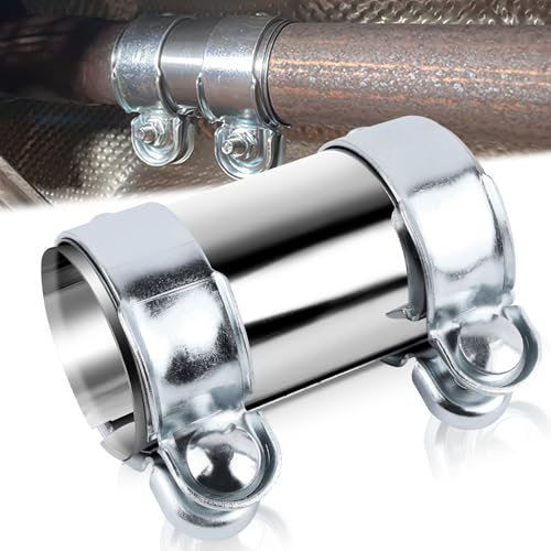 BSTDAYEVER Exhaust Pipe Connector Stainless Steel 55 x 125 mm | Universal Exhaust Connector Double Clamp Car Exhaust Pipe Clamp Repair Silencer Band Clamp