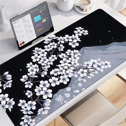 Tapis de Souris Gaming XXL Mouse Pad 1500x800x3 mm Tapis de Bureau Grande Taille avec Coutures sur Les Bords Grand Tapis de Souris pour Gamer, Ordinateur, PC (Montagne des Fleurs)