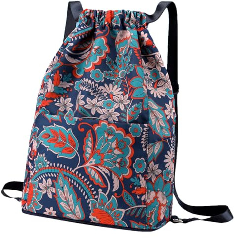 Strandväska, ryggsäck för kvinnor män | Andningsbar sandryggsäck kvalitetsförbättring rivbeständig: Nötningsbeständig nylon, polyester med struktur, Retro blå blommor, Se référer au descriptif