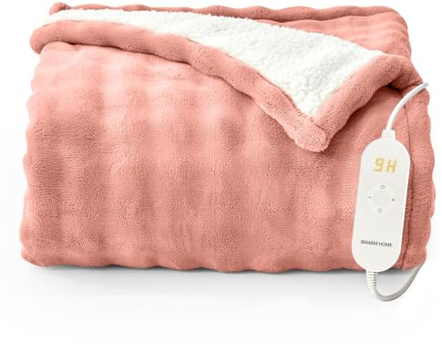 Heizdecke 130x180 cm, Heizdecke mit Abschaltautomatik, Wärmedecke mit 9 Heizstufen und 10 Stunden Timer, Speicherfunktion Überhitzungsschutz Elektrische Kuscheldecke für Bett, Büro (Rose)