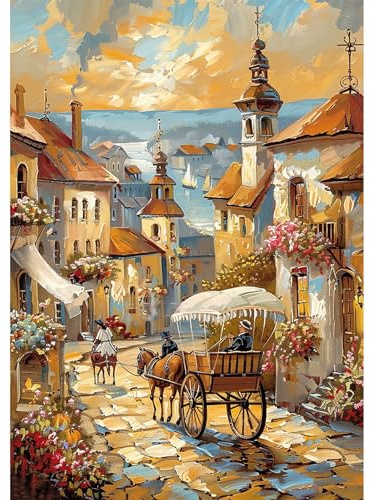 NEWENMO Pittoresco Villaggio Diamond Painting per Adulti,Bellissimi Fiori Pittura Diamante Kit Completo,5D Paesaggio Diamond Art Kits,Fai Da Te Diamant Painting Set,per Decorazione Casa 30x40cm