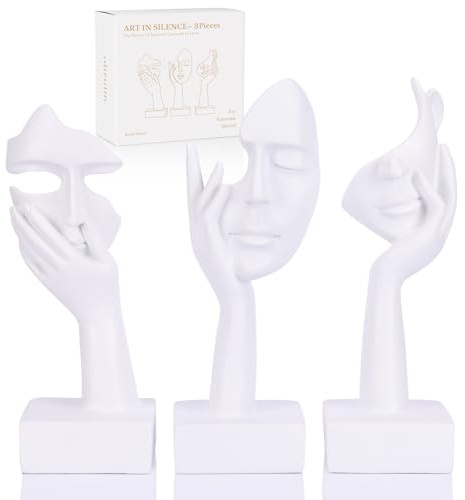 oliruim Thinker Große Statuen-Set – weiße Kunst, abstrakte Akzent-Figuren für Wohnzimmer, Schlafzimmer, Regale, Büro-Desktop, Couchtisch-Dekoration, Geschenk für Frauen (3 Stück, weiß, 22,9 cm)