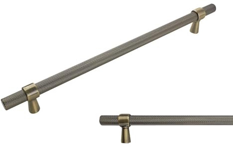 keypak 10 Pack Antique Brass Knurled Kitchen Cupboard Handles, 224mm | Aluminium T-Bar Pulls for Cabinet, Wardrobe Doors, Chest of Drawers