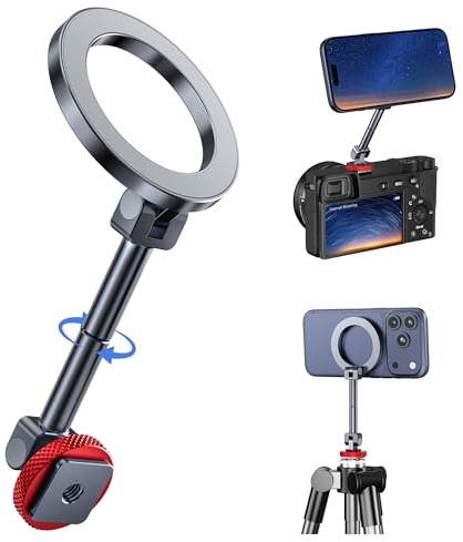 Itramax Magnet Camera Phone Mount Tripod Holder with Cold Shoe Adapter | Metal Hot Shoe Phone Attachment for iPhone Air 17 16,Camera Cage & Monitoring,Stabilizer,360° Rotatable 1/4 Cell Phone Mount