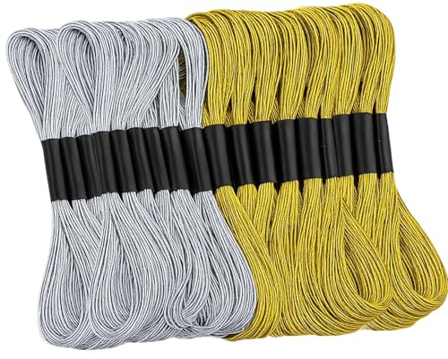 18 Stickgarn Gold, Glitzerwolle für Freundschaftsbänder und Stickerei, 8m Polyesterfaden in Gold, Perlgarn für Handarbeiten und DIY Projekte, Ideal für Geschenke und Dekoration