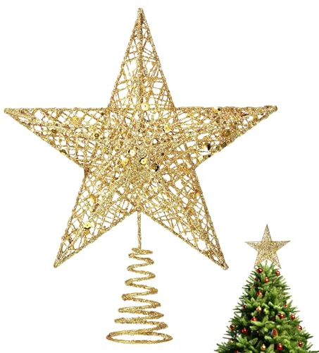 GWAWG Décoration dorée pour Sapin de Noël, étoile métallique Scintillante pour Sapin de Noël, 20 cm/7,8 Pouces