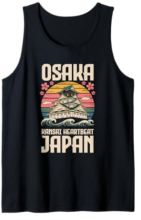 Osaka Castle Kansai Heartbeat Japón Retro Travel Souvenir Camiseta sin Mangas