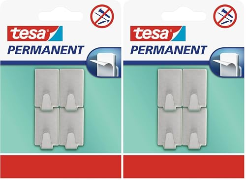 tesa Gancho permanente rectangular, tamaño S, metal (Paquete de 2)