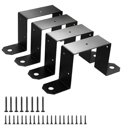89 x 89mm Fence Post Brackets,4 Pcs U Shaped Connector Bracket, Heavy Duty Fence Panel Bracket with Screws Fence Post Clips for Balcony Stairs Railing